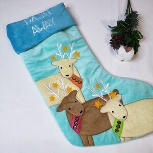 Cute Baby Boy Blue Velvet Christmas Reindeer Stocking Dash Away Holiday